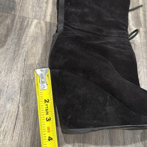 Prada Sport Black Suede Wedge Tall Shearling Leather Boots Size 38 - Picture 12 of 14